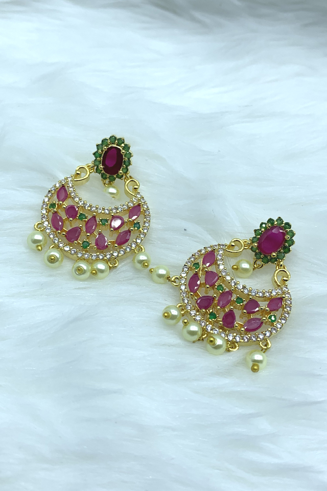 Round Pink Green Dual Tone Oxidized Big Chandbali Earrings – AryaFashions