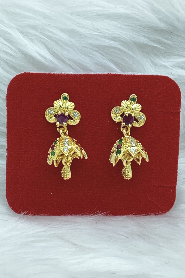 Latest Small AD Jhumka Earrings Gold Designs American Diamond Jhumka  Earrings South Indian Jhumka Designs in Gold Bollywood Earrings - Etsy